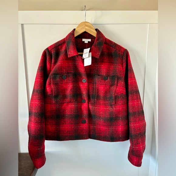NWT J.JILL Buffalo Plaid Short Boxy Boyfriend Shacket/Jacket,Red/Black Check, M - Picture 13 of 13
